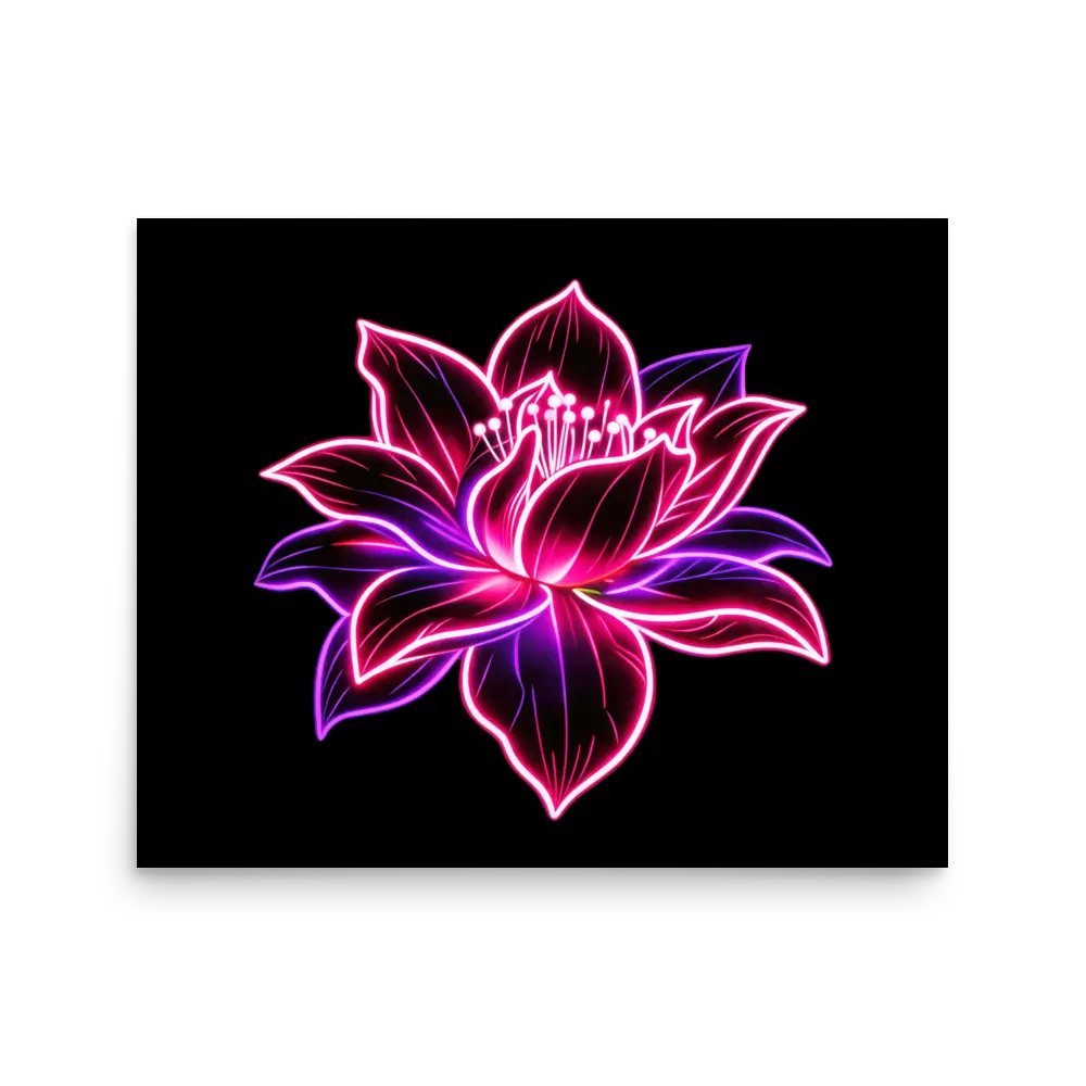 Neon Lotus art print on Premium Luster paper — vivid pink and violet cyberpunk floral design