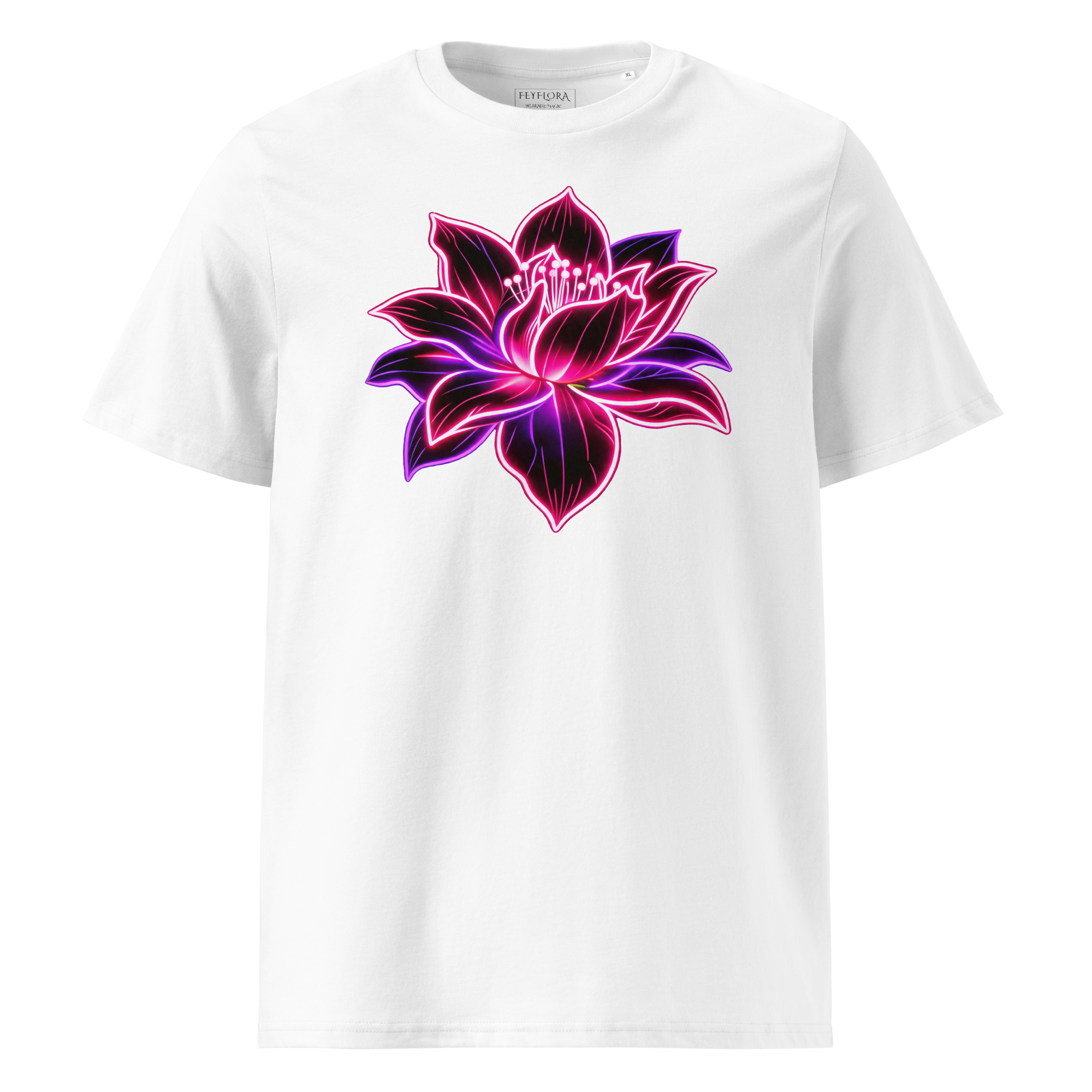 Neon Lotus White Organic Unisex T-Shirt